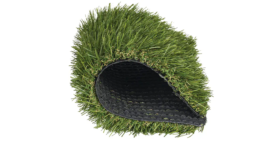 Rolled artificial grass sample showing the secondary backing