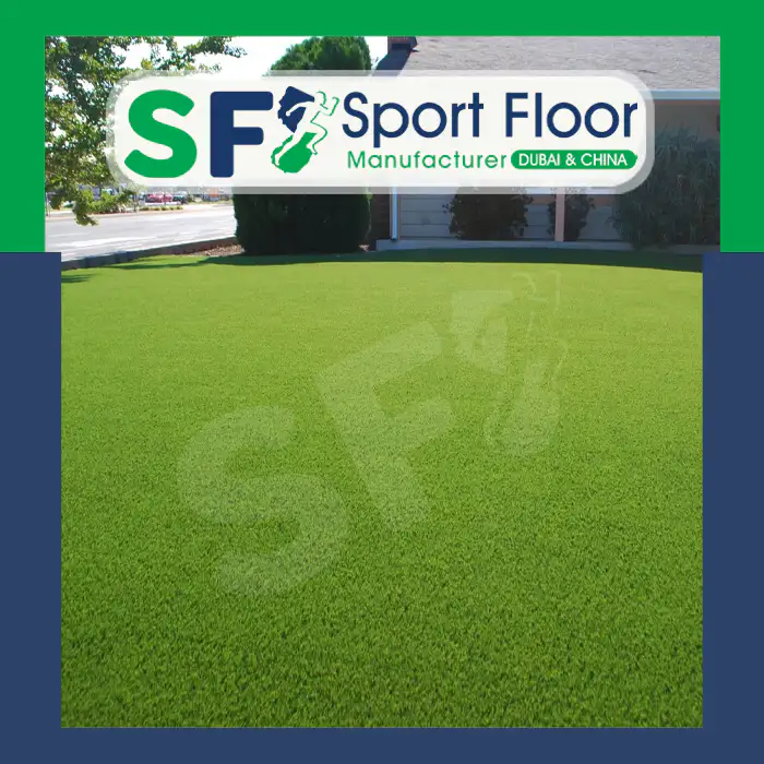Large residential lawn finished with artificial garden grass