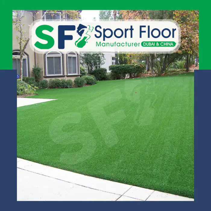 Artificial grass lawn integrated with trees and landscape planting