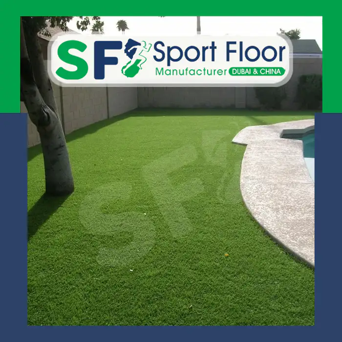 Artificial garden grass installed around a swimming pool