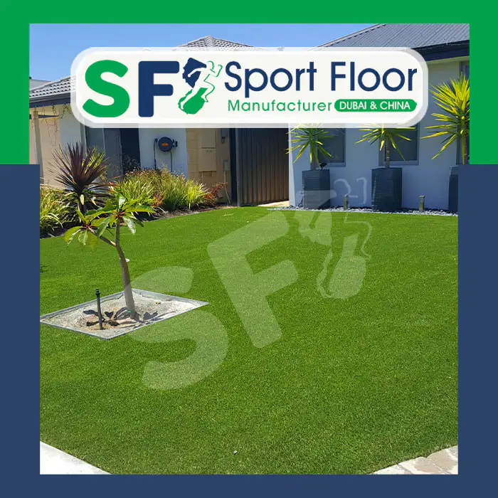 Artificial garden grass installed around a modern residential property