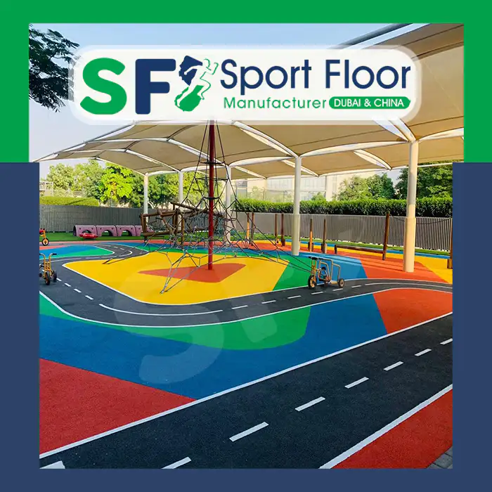 Colorful outdoor school activity surface