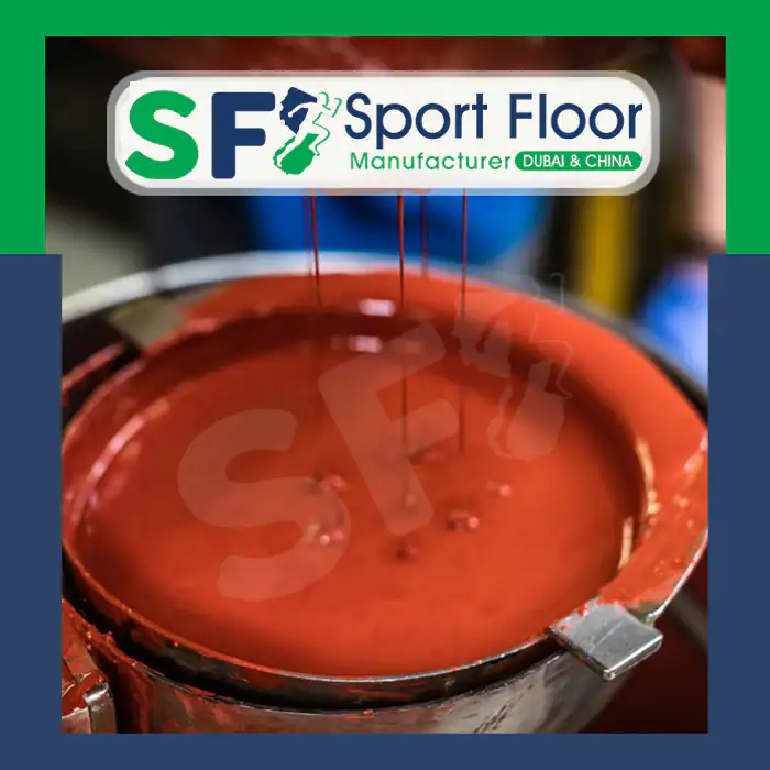 Mechanical mixing of a pigmented acrylic sports-court material