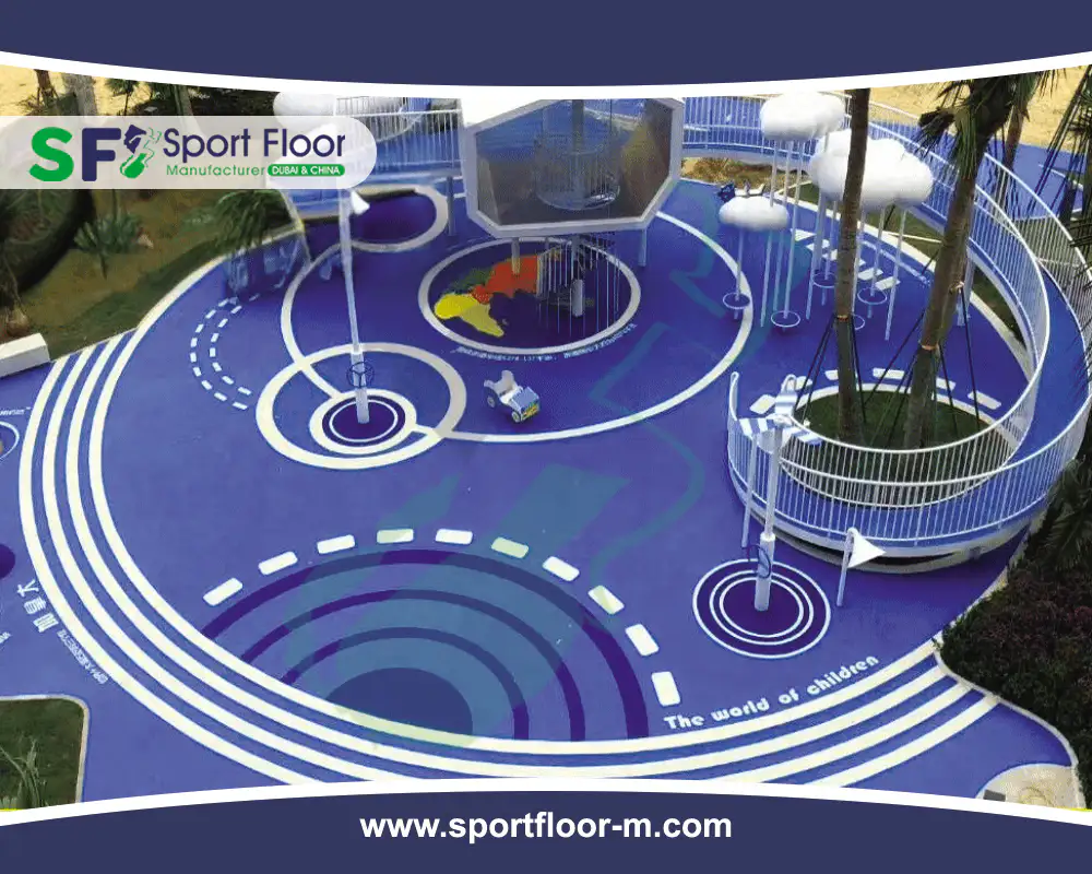 Completed blue recreational sports surface illustrating an applied polyurethane material system