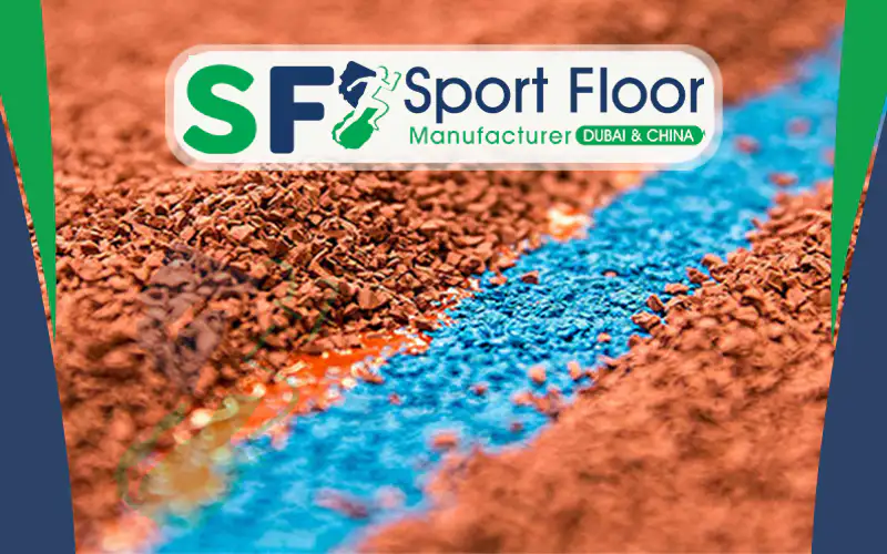 Colored rubber granules and polyurethane material used in sports surface construction
