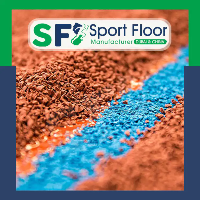 Brown granules with a blue applied line or surface material
