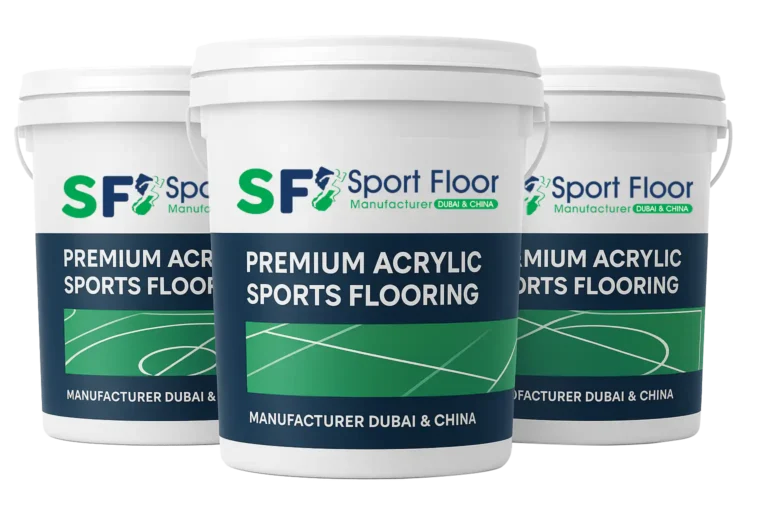 Buckets representing acrylic sports flooring coating materials
