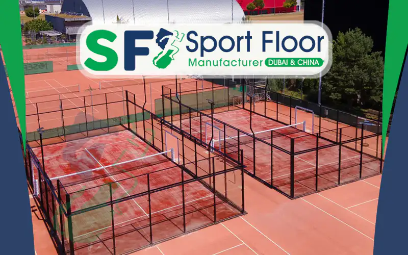 Multiple padel courts showing the full court dimensions and enclosures