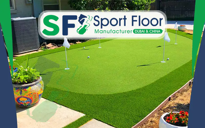 Artificial putting green with multiple golf flags