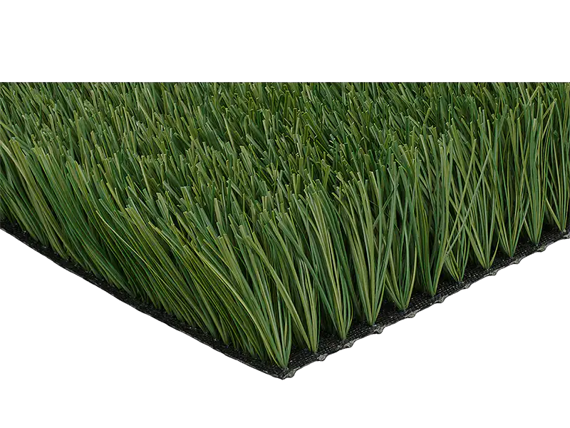 Artificial football grass sample showing yarn blades and reinforced backing