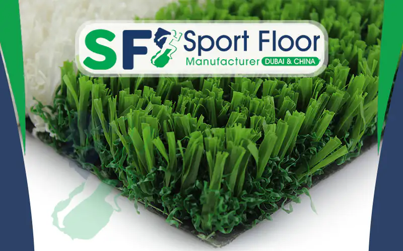Close view of short multi-sport artificial grass yarn and white line material
