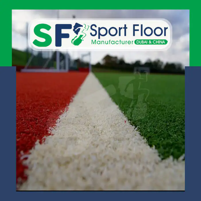 Red and green artificial turf zones divided by a white sports line