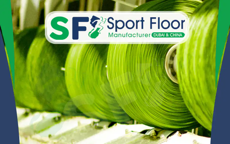 Artificial grass rolls prepared during the synthetic turf manufacturing process