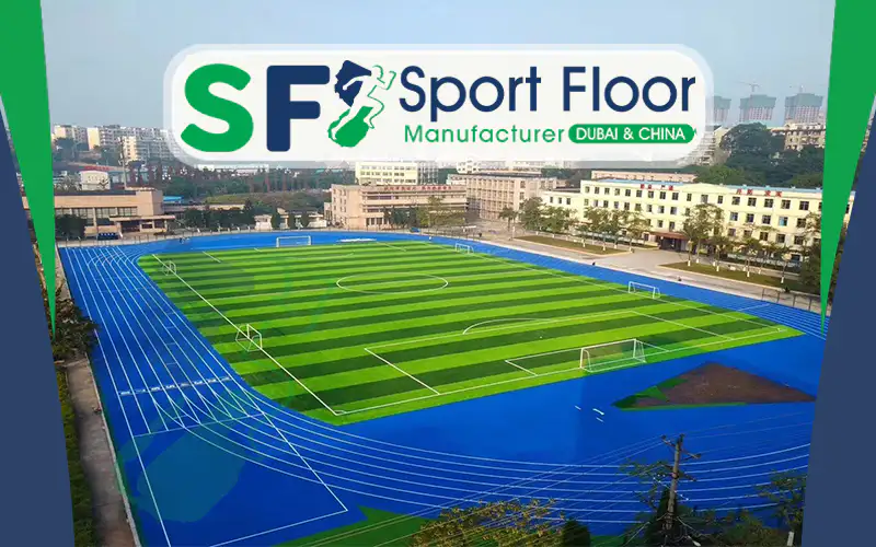 Large football field finished with striped artificial grass