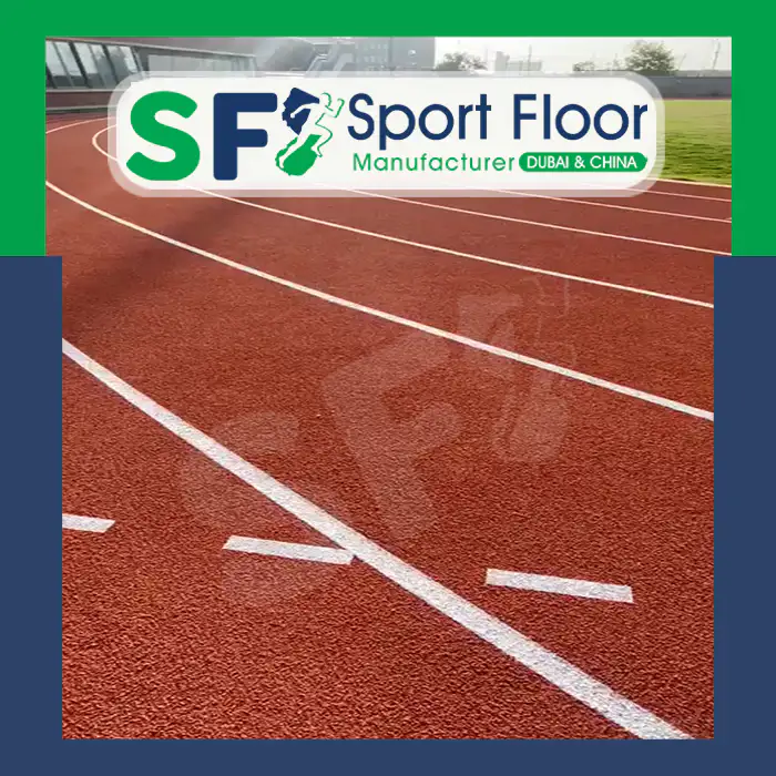 Red outdoor athletics track with curved lines