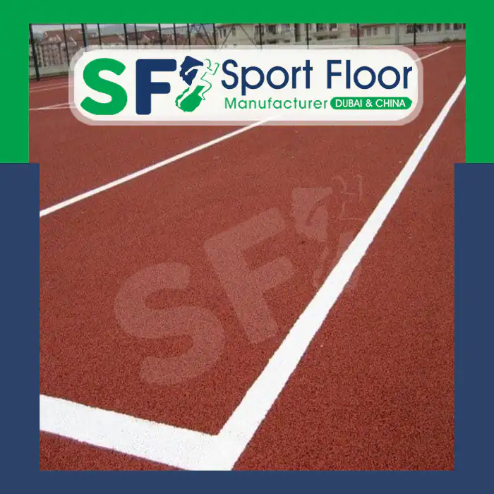 Red sports surface with white line markings