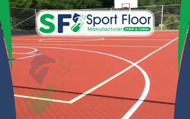 Red basketball court with intersecting white markings