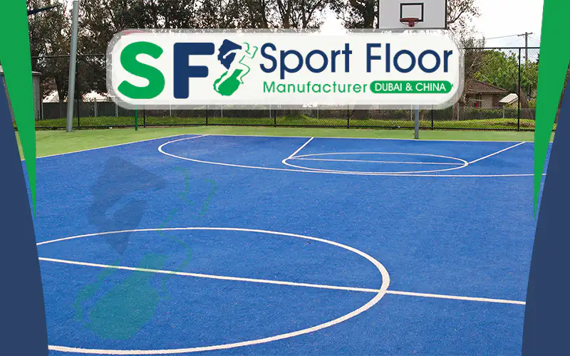 Blue basketball court with white lines