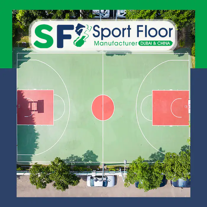 Aerial view of a full basketball court with two playing ends