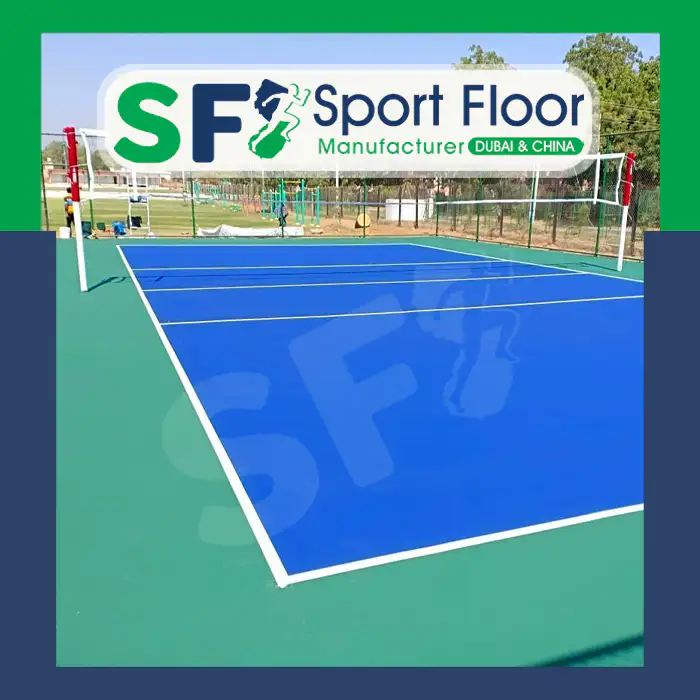 Blue and green outdoor acrylic volleyball court