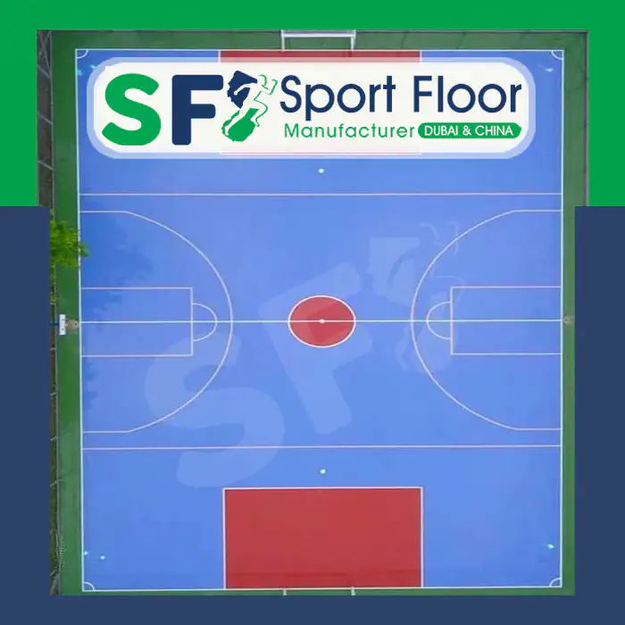 Blue multi-sport court viewed from above