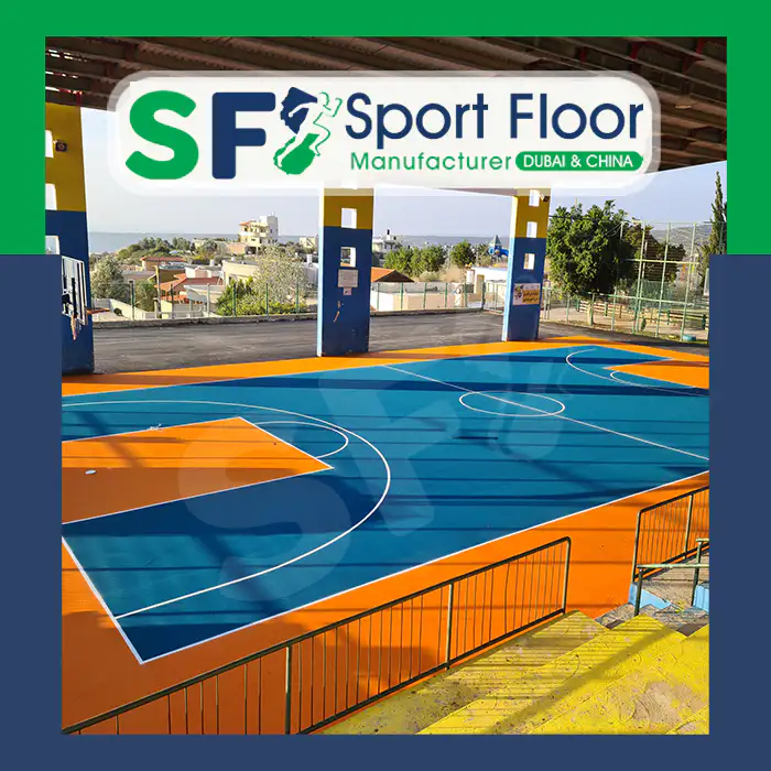 Blue and orange outdoor multi-sport acrylic court