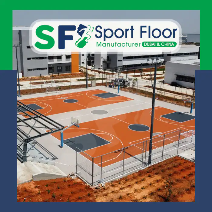 Orange outdoor basketball and multi-use court complex