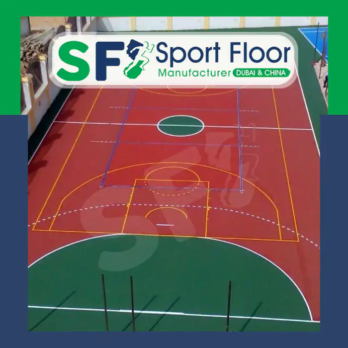 Red and green court with multiple sport lines