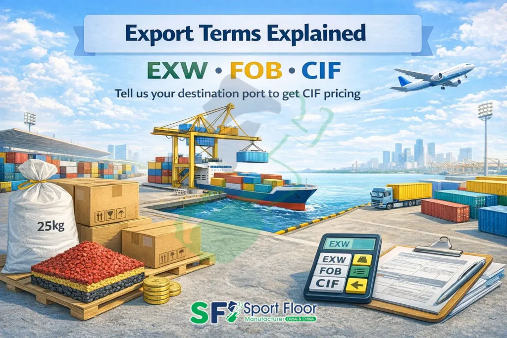 exw fob cif running track export terms (2) EXW FOB CIF export terms for running track materials and delivery