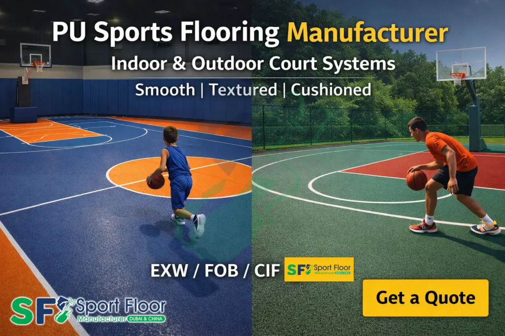 PU sports flooring manufacturer indoor and outdoor court systems