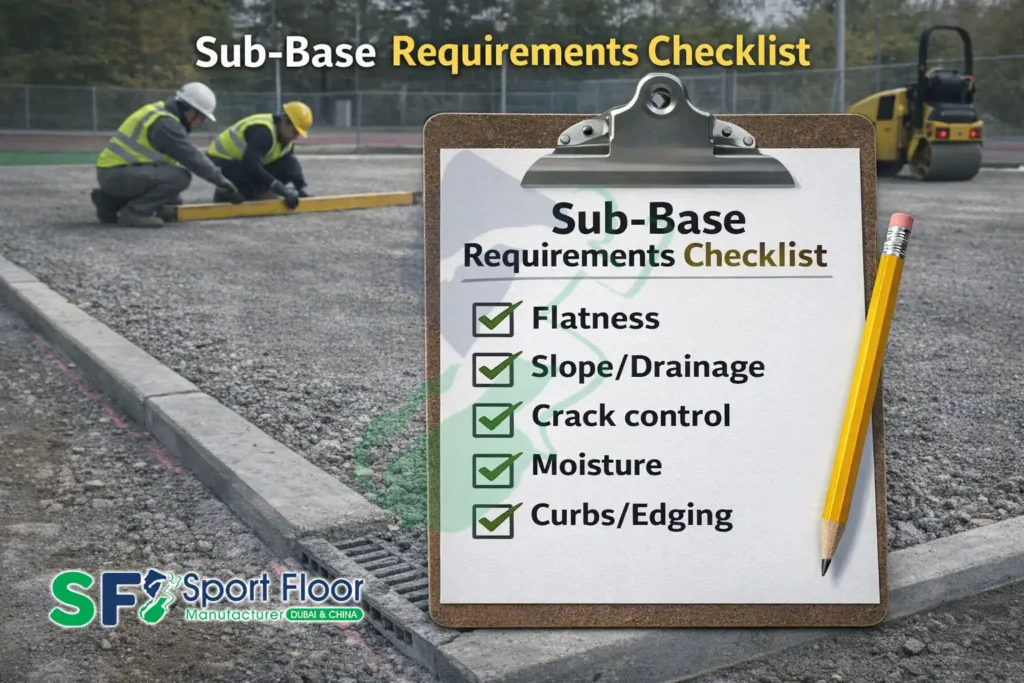 running track sub base requirements checklist Running track sub-base requirements checklist flatness drainage crack control moisture