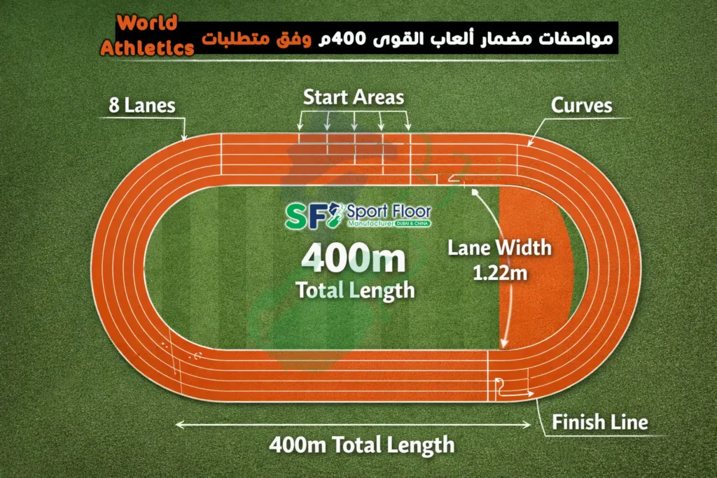 أبعاد مضمار ألعاب القوى 400 متر وعدد الحارات وعرض الحارة
