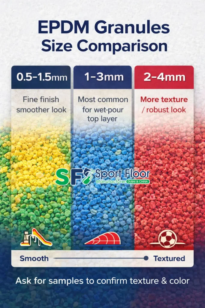 EPDM granules size comparison infographic EPDM granules size comparison infographic