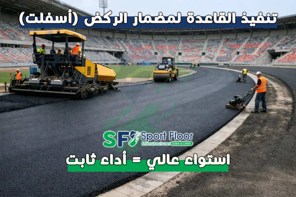 تنفيذ طبقة الأسفلت كأساس لمضمار ألعاب القوى قبل تركيب الترتان