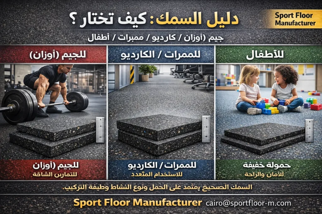 دليل اختيار سمك الارضيات المطاطية للجيم ومناطق الأطفال والممرات