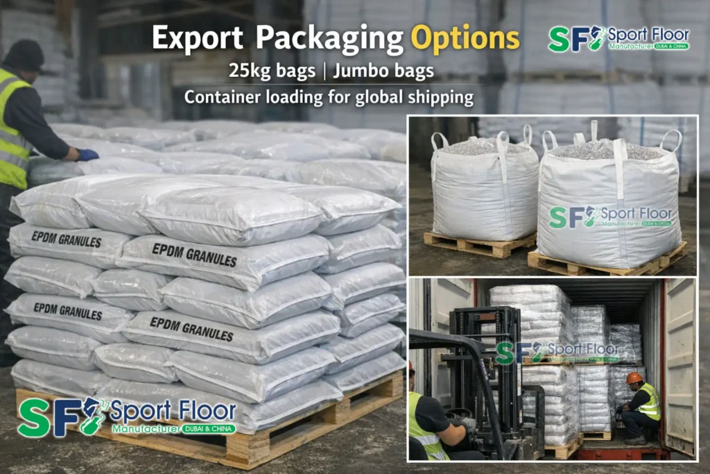EPDM granules packaging 25kg bags jumbo bags container loading