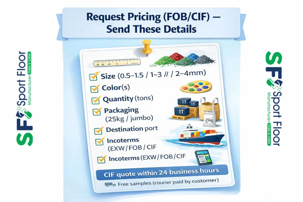 Checklist to request EPDM granules CIF quote size color tons packaging port incoterms