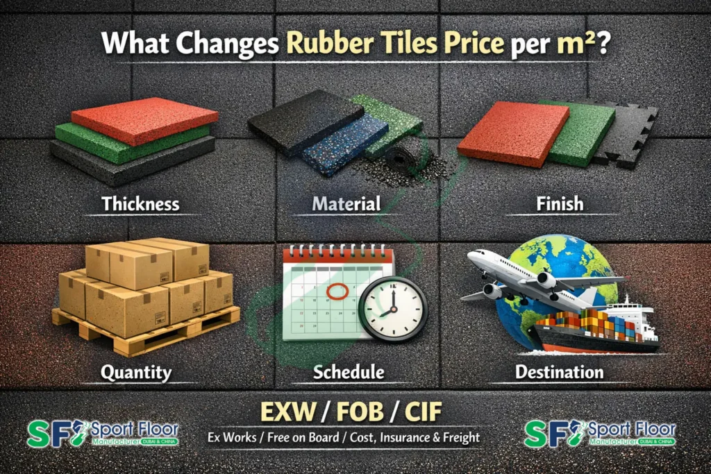 factors affect rubber tiles price per m2 Factors affecting rubber tiles price per m2 thickness material finish quantity schedule destination