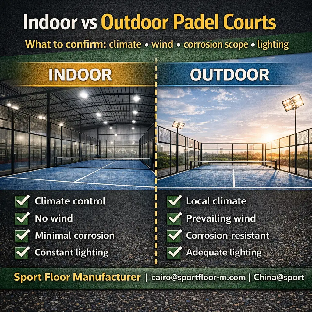 indoor vs outdoor padel courts what to confirm climate wind corrosion Indoor vs outdoor padel courts what to confirm climate wind corrosion and lighting