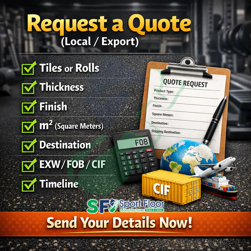 Request gym rubber flooring quote checklist tiles rolls thickness finish m2 incoterms