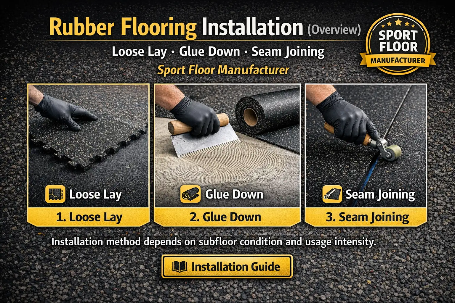 Rubber flooring installation methods loose lay glue down seam joining