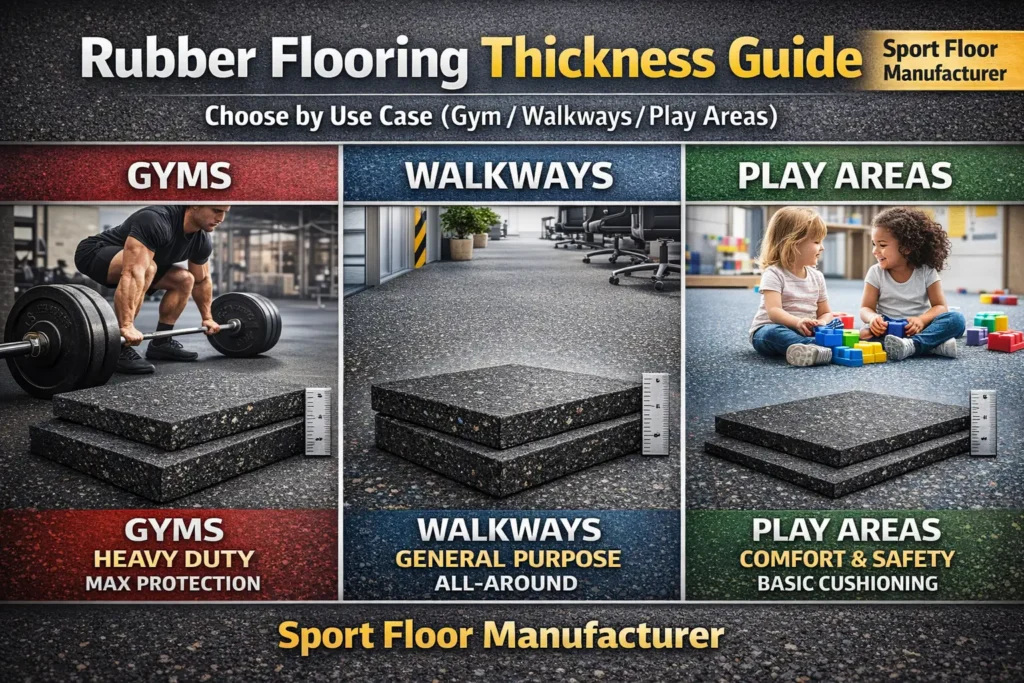 Rubber flooring thickness guide for gym and commercial use by Sport Floor Manufacturer