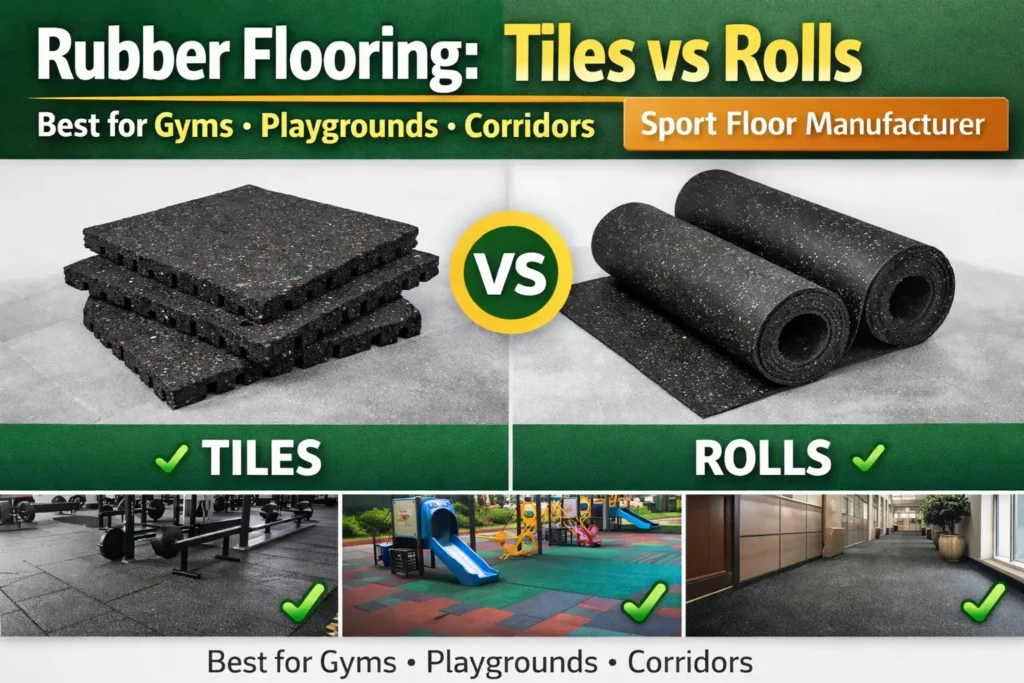 Rubber flooring tiles vs rolls comparison for gyms and sports areas