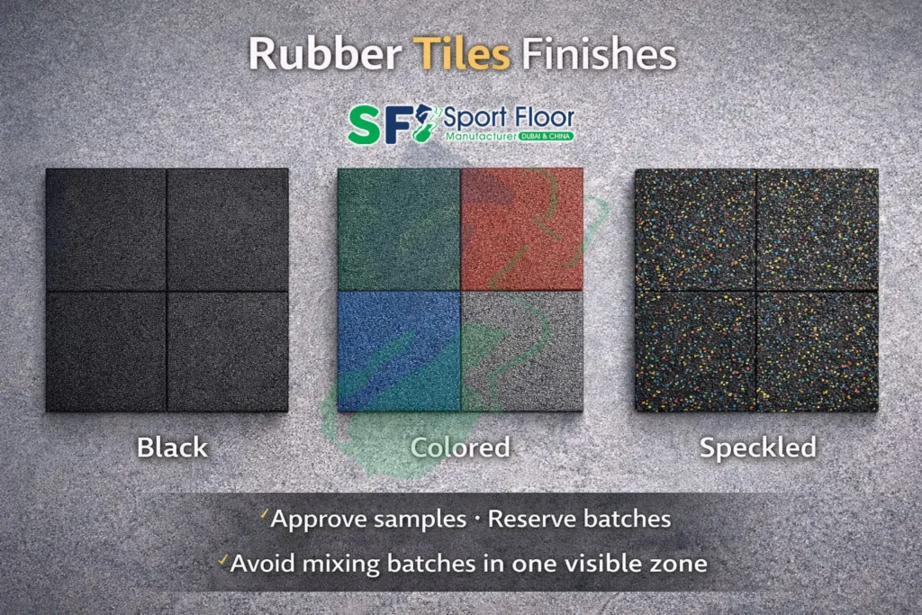 rubber tiles finishes black colored speckled Rubber tiles finishes black colored speckled