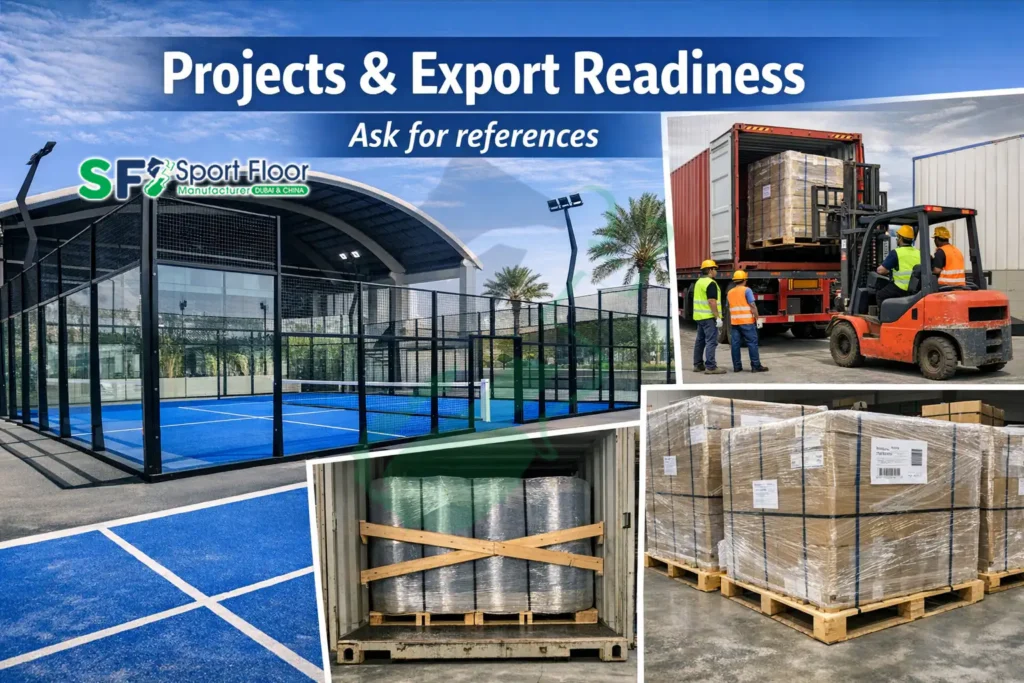 Sport Floor padel court projects and export preparation proof