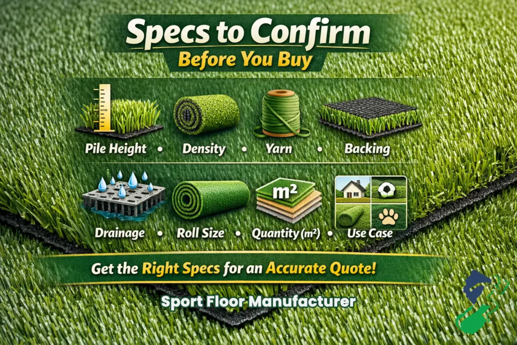 Artificial grass wholesale specifications pile height density yarn backing drainage and roll size