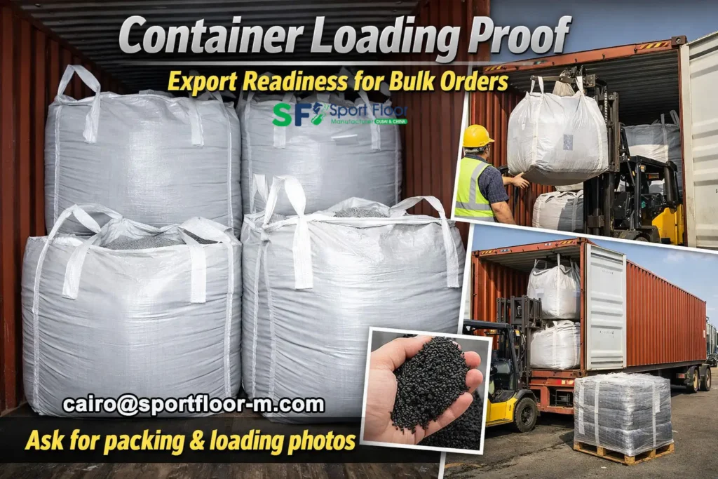 Crumb rubber granules container loading export readiness proof for wholesale orders