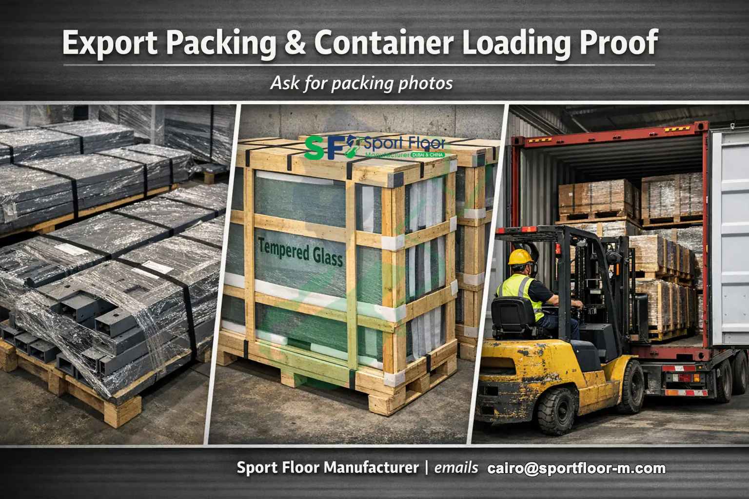 Export packing and container loading for sports flooring materials with EXW FOB CIF shipping terms
