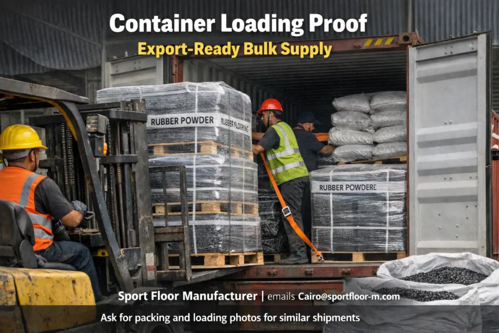 Rubber powder container loading export proof for bulk supply shipments
