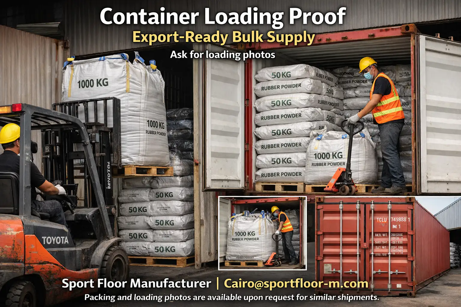 Export Packing & Container Loading Proof – Sport Floor Manufacturer (EXW/FOB/CIF Ready)